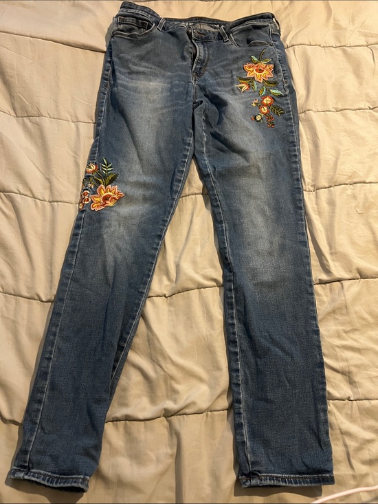 Old Navy Denim - Old Navy stretch Blue Skinny Jeans with Orange Floral Embroidery